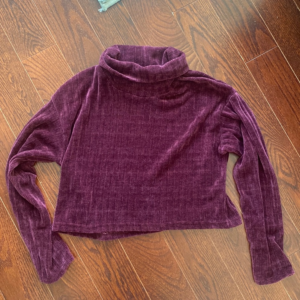 Cropped Purple Turtleneck Sweater